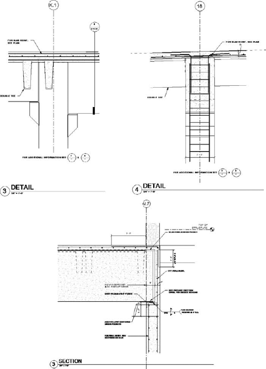 Sections and details for a precast concrete framing project