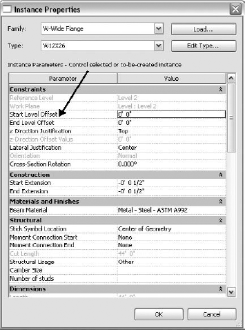 You can use the Instance Properties dialog box to change beam Start and End elevations.