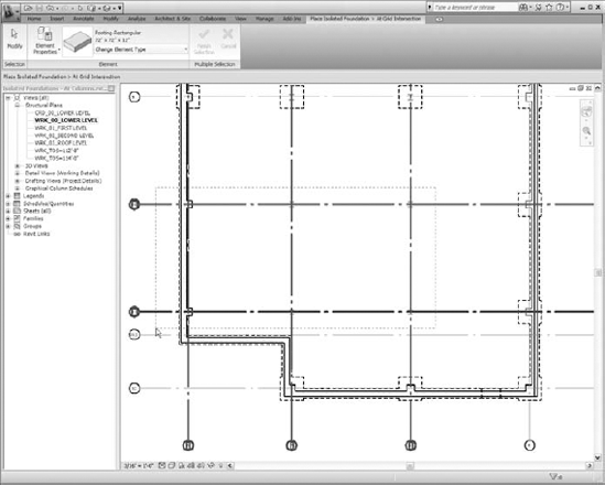 Placing isolated foundations with the On Grids option will quickly and accurately place them onto gridline intersections.