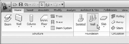 Choose the Wall tool from the Foundation panel to start the placement of a wall foundation.