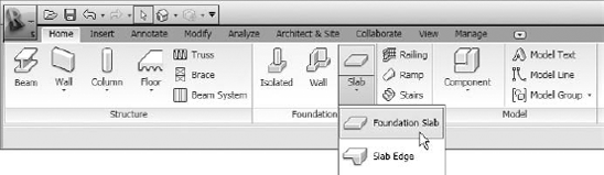 The Foundation Slab tool can be accessed in the same panel as the Isolated and Wall Foundation tools.