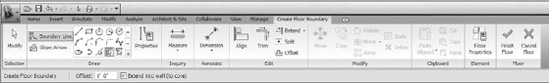 The Create Floor Boundary contextual tab for a foundation slab is the same as it is for a structural slab.