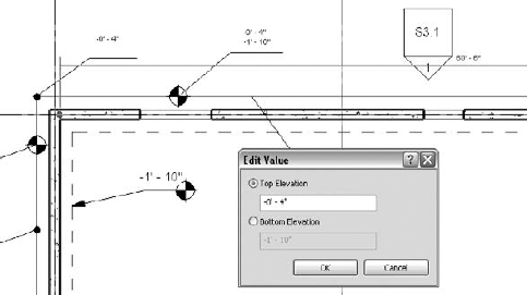 Changing the wall footing elevation using a spot elevation