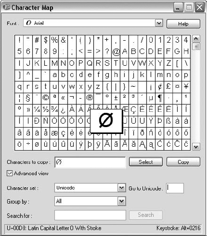 The Windows Character Map