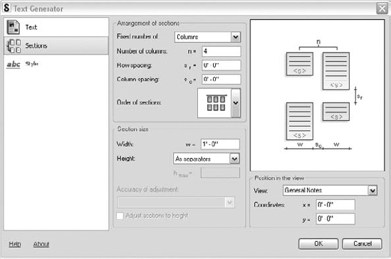 The Extension Text Generator allows easy general note formatting into rows and columns.