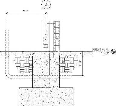 A repeating CMU wall detail added to a section