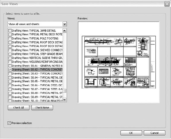 The Save Views dialog box allows you to save entire sheets of views or some of the views.