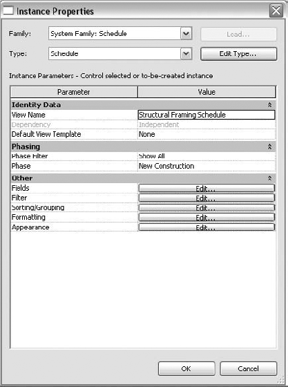 Instance Properties dialog box