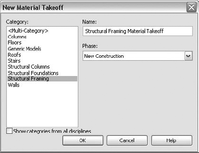 Creating a new material takeoff