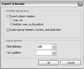 The Export Schedule options