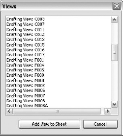Selecting from a list of views that are not placed on sheets