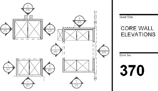 A key plan using a structural plan view to reference shear wall elevations