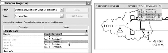 Change a revision cloud's type by going to its properties or the Options bar when it is selected.