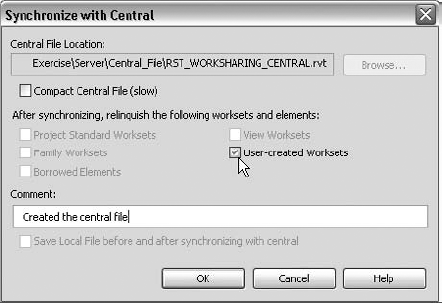 In the Synchronize with Central dialog box, check the correct options.