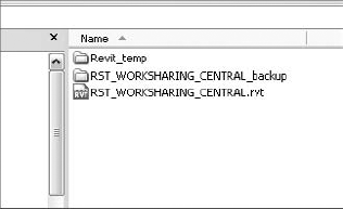 Additional folders are created in the same folder as the central file to store backup information.