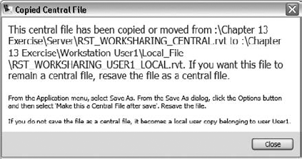 The Copied Central File message box, aka "the good or routine warning"