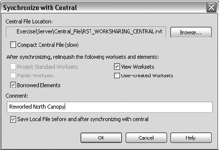 The Synchronize with Central dialog box with several settings for staying in sync
