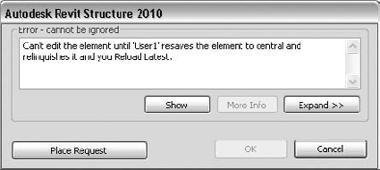 This warning dialog box tells you that another user owns the element.