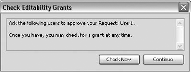 The Check Editability Grants dialog box