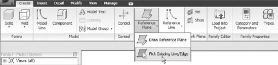 The Ribbon changes to Family Editor mode when creating or editing families.