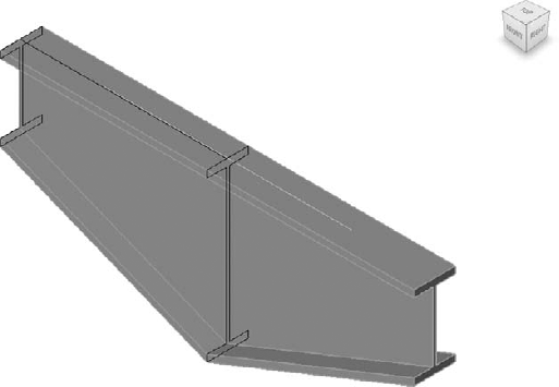 The two profiles of the solid swept blend highlighted for half the tapered girder