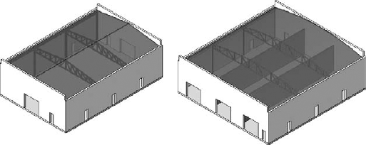 Two examples of warehouses requiring truss framing