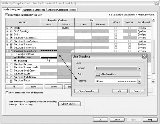 Adjusting a View for Heavy Hidden Line Footing Display