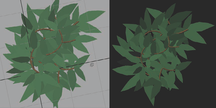 The finished leaf cluster with rendered result