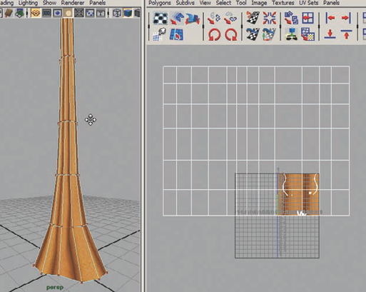 The trunk's UVs laid out to fit the texture onto the geometry