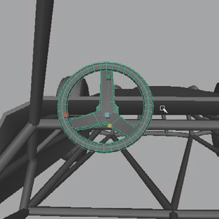 The steering wheel in place