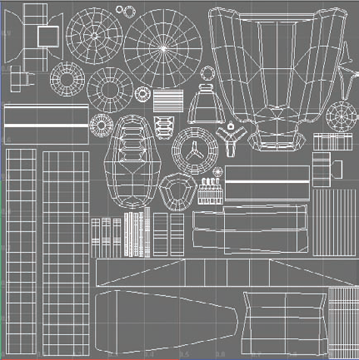 The final UV layout for the buggy (sans frame)