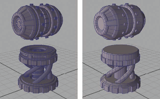 The high (left) and low (right) resolution meshes