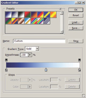 The blue-to-white gradient created in the Gradient Editor