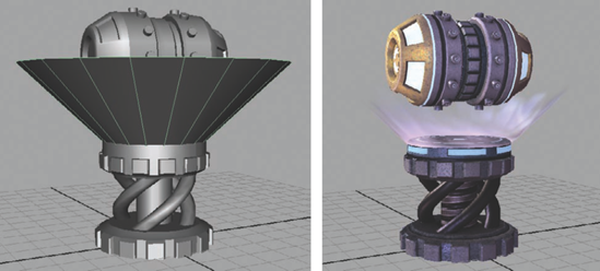 The result after applying the light textures to the cone geometry's material