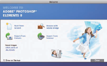 The Photoshop Elements Welcome screen(Macintosh