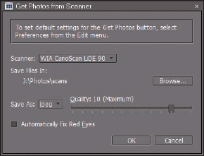 Make choices in the Get Photos from Scanner dialog box and click OK.