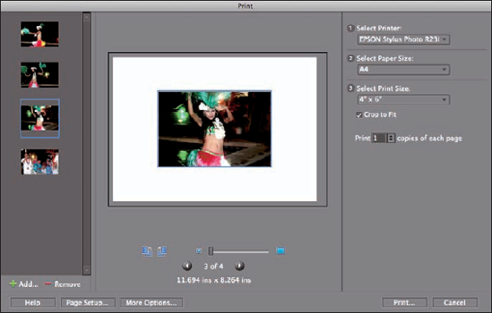 Thumbnails of open images in Edit Full mode on the Macintosh appear in the Print Photos dialog box.