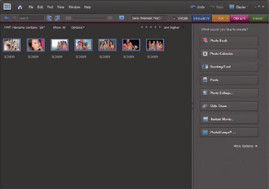 After sorting photos in the Organizer, only images meeting the sort criteria appear in the Organizer window.
