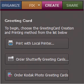Output options available for greeting cards.