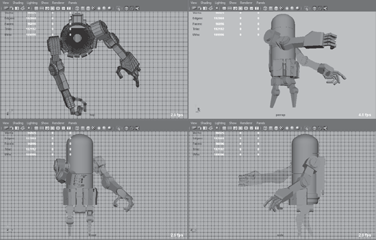 Four viewports as seen in Maya