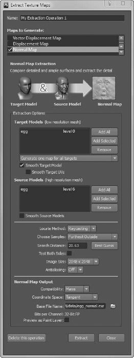 Normal map extraction dialog box