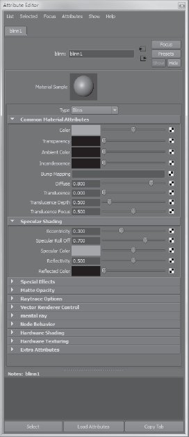 Blinn shader attributes