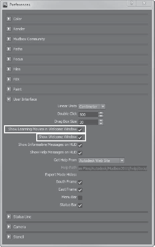 Preferences menu options