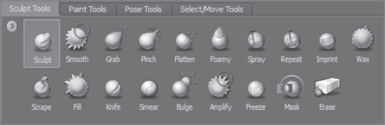 The Sculpt Tools tray