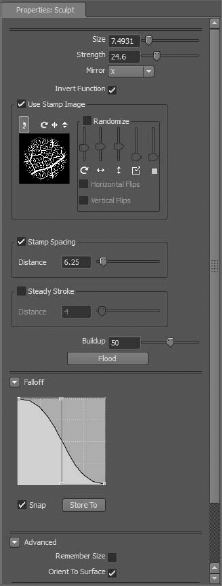 Sculpt tool properties