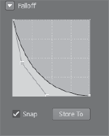 Editing a falloff in the Properties tray