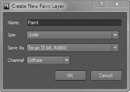 Create New Paint Layer dialog box settings