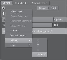 Tangent mirror in Layers window menu