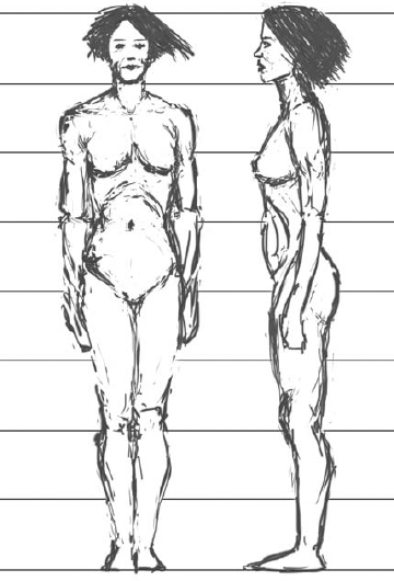 Sketch of a human figure composed of eight head lengths