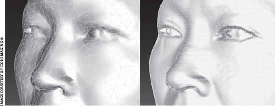 Images of two objects scanned with varying scan densities